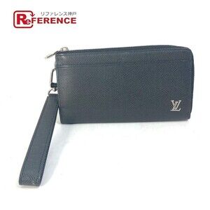 Louis Vuitton Taiga Zippy Dragonne Long Wallet Strap Leather Ardoise Black